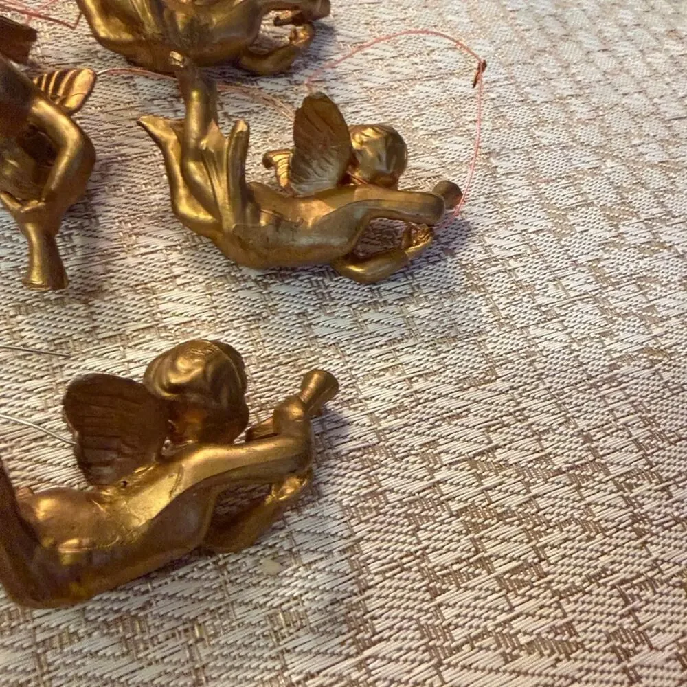 Vintage Flying Gold Cherub holiday Figurines Set of 4